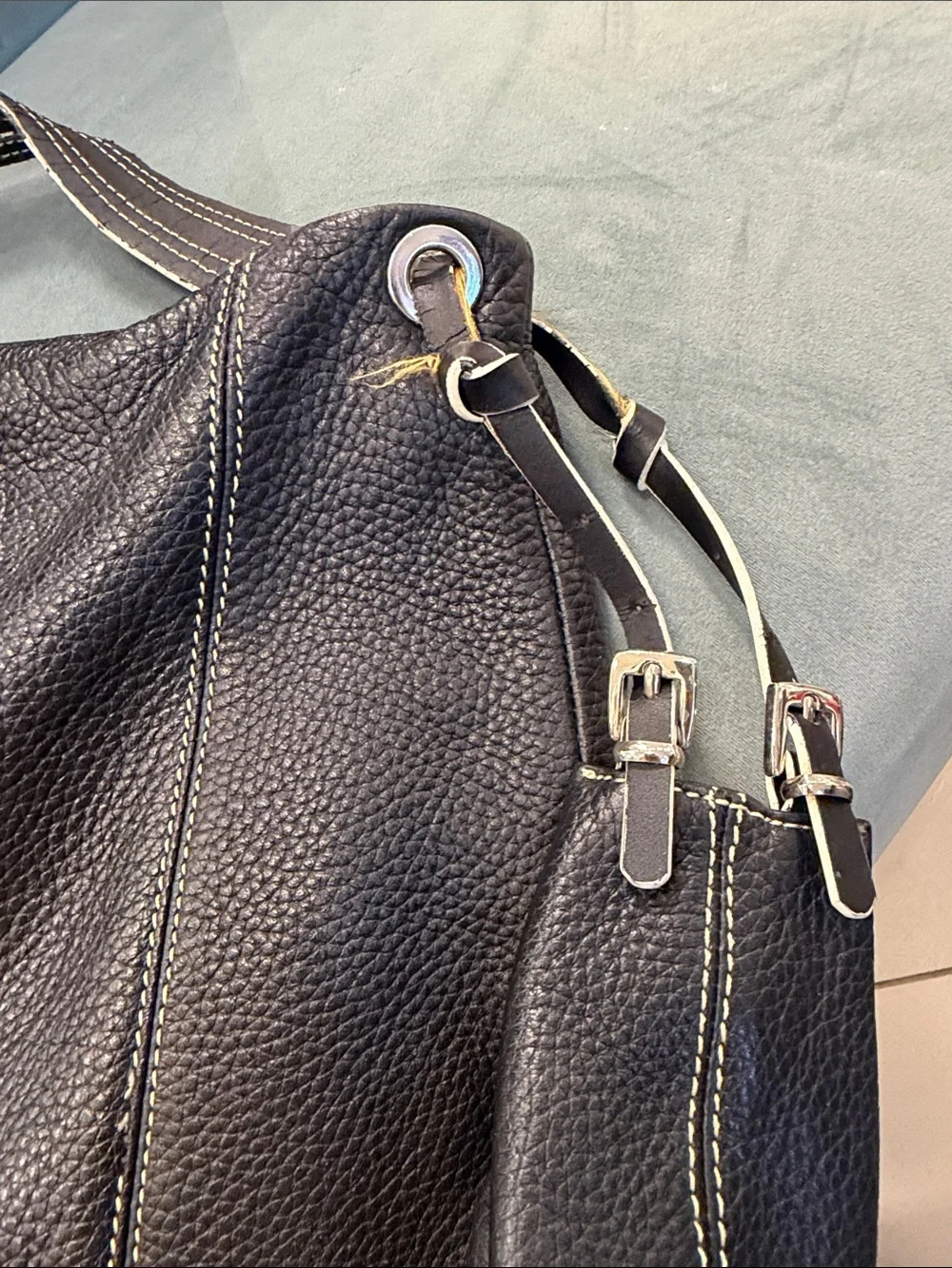 Maxx New York Black Pebbled Leather Hobo with Contrast Stitching